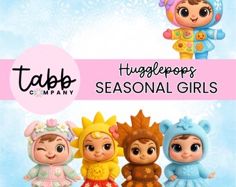 HUGGLEPOPS Seasons Girls, Clipart digitale, Pacchetto clipart, PNG 4 stagioni, Clipart carino, Clipart, Stampabili, Cancelleria