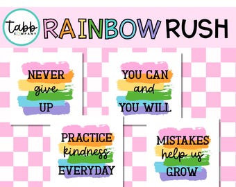 Pósters motivacionales arcoíris para el aula: Decoración positiva (archivos PDF/PNG)