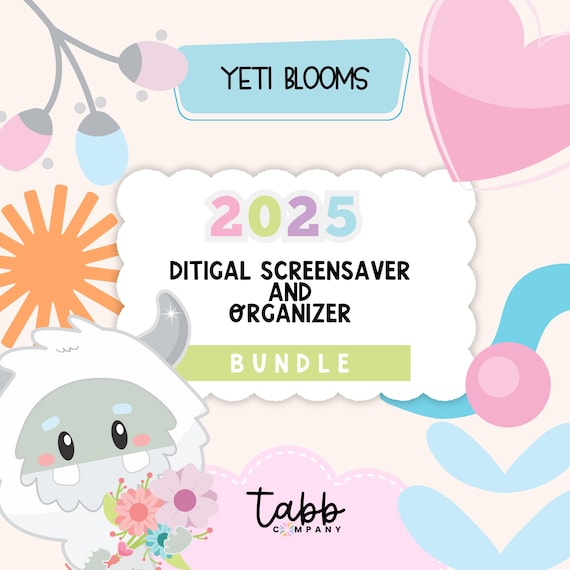 2025 Digital Calendar and Organizer Screensaver | Cute Desktop Wallpaper | Monthly Desktop Organizer | Aesthetic Computer Organizer Bundle