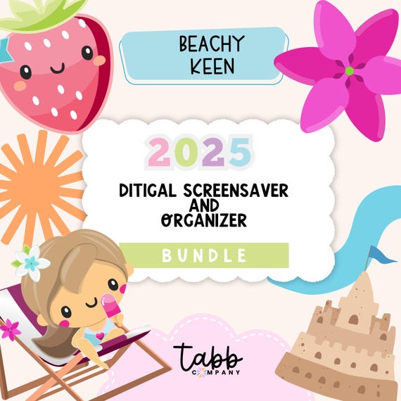 2025 Digital Calendar and Organizer Screensaver | Cute Desktop Wallpaper | Monthly Desktop Organizer | Aesthetic Computer Organizer Bundle