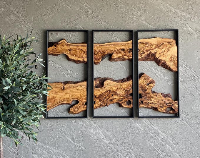Olive Wood Wall Art Collection – 3 Piece Wood Wall Decor Set for Stylish Home Decor, Rustic Wall Art, Nature-Inspired Design