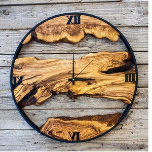 Custom Made Wall Clock, Olive Wood Wooden Wall Clock, Handmade Wooden Wall Clock, Wooden Wall Clock for Office, Rustic Clock, Christmas Gift
