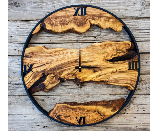 Custom Made Wall Clock, Olive Wood Wooden Wall Clock, Handmade Wooden Wall Clock, Wooden Wall Clock for Office, Rustic Clock, Christmas Gift