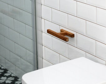 Minimalistische toiletrolhouder, handgemaakt badkamerdecor, Scandinavisch badkamerdecor, moderne badkameraccessoires, houten toiletrolhouder