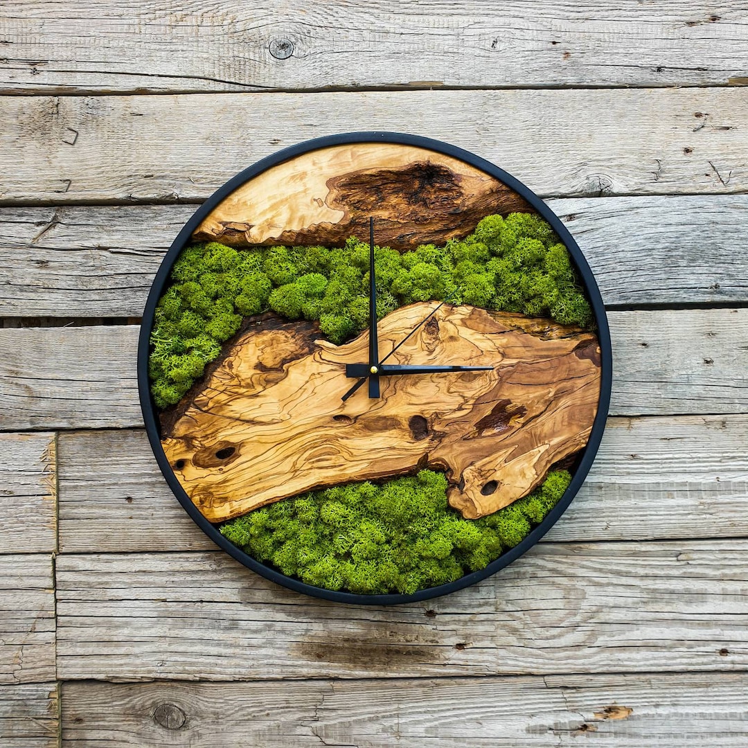 Custom Made Moss & Wood Wall Clockmade to Order Moss Wall Clock, Moss