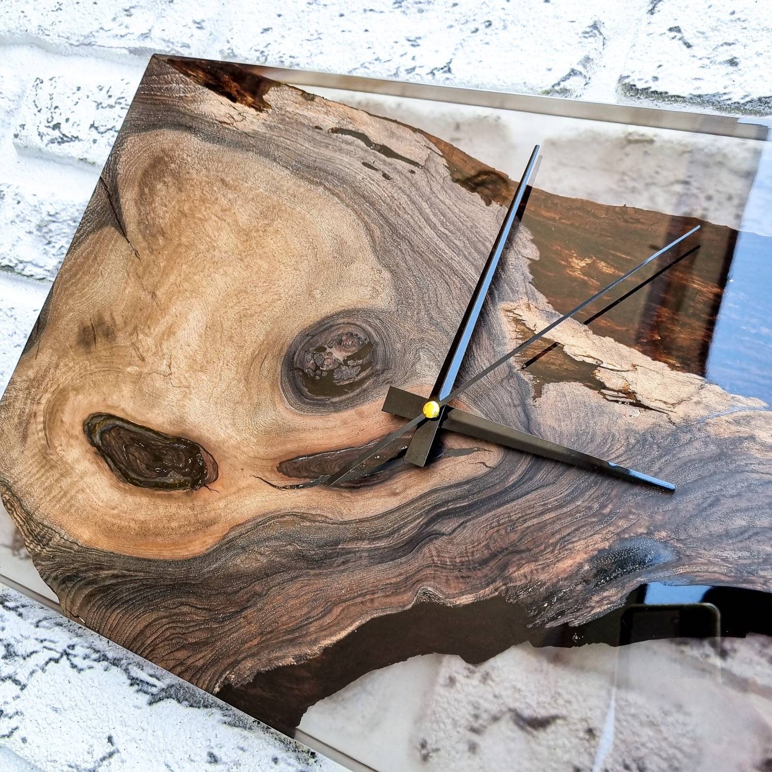 Resin & Walnut Wood Wall Clock Epoxy and Wood Wall Clock Etsy