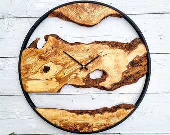 Op maat gemaakte houten wandklok, rustieke wandklok, Live Edge Clock