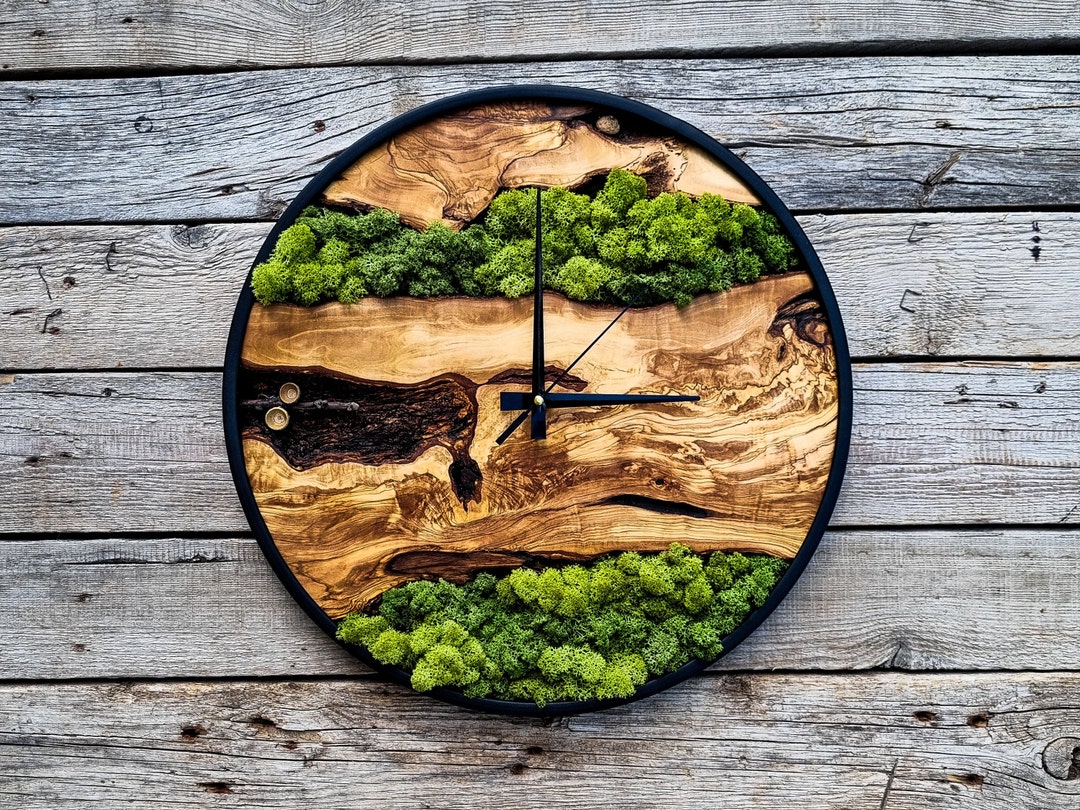 Moss Wall Clock: Olive Wood Art, Unique Home Decor - Etsy