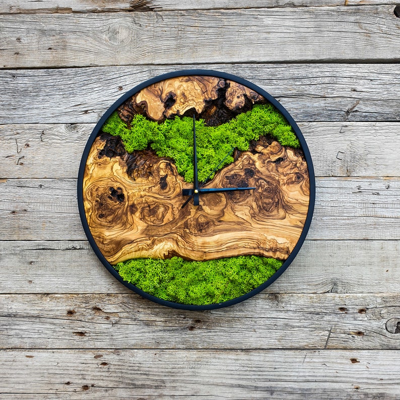 Custom Moss Olive Wood Wall Clock: Natural Home Decor - Etsy