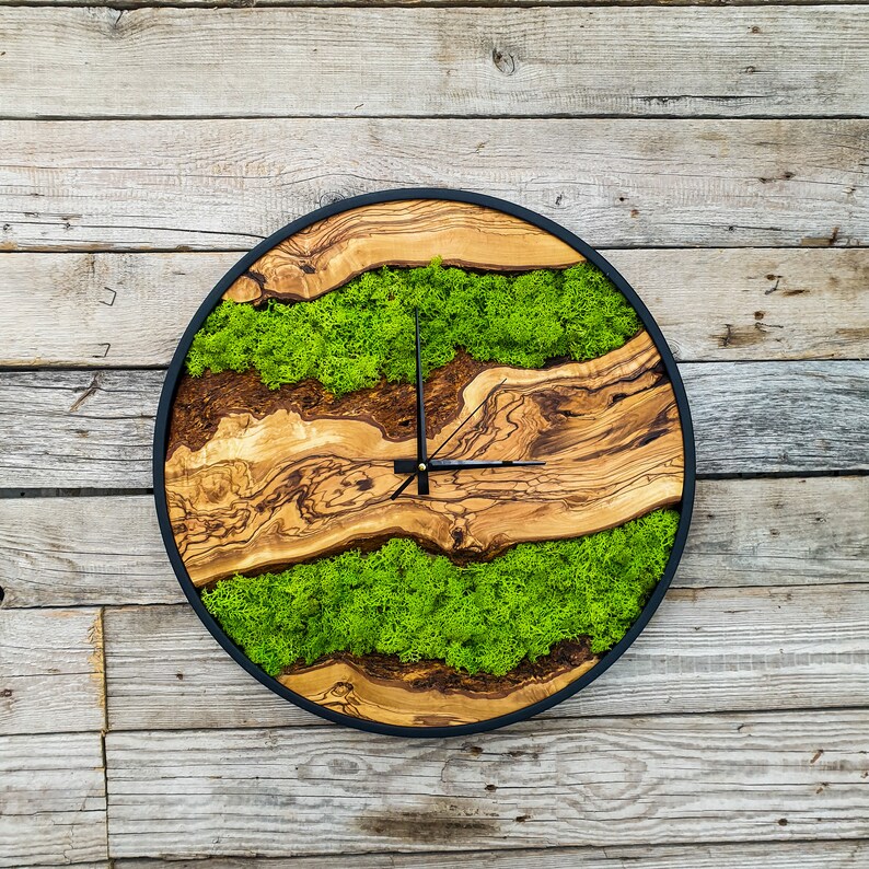 Custom Moss Olive Wood Wall Clock: Natural Home Decor - Etsy