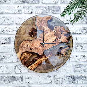 Epoxy Olive Wood Wall Clock: Handmade Resin Wall Decor