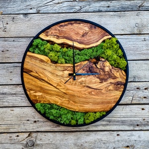 Custom Moss Olive Wood Wall Clock: Natural Home Decor
