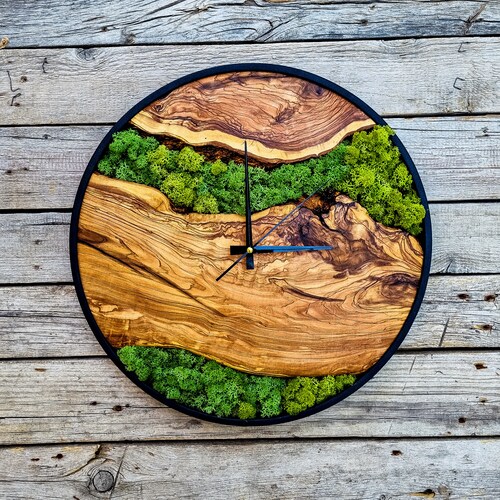 Moss Olive Wood Wall Clock Clock for Wall Wooden Wall Art Etsy