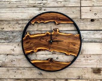 Custom Made Wood Wall Clock - Rustic & Unique Home Decor - Housewarming Gift Wall Clock - Metal Rustic Wooden Clock