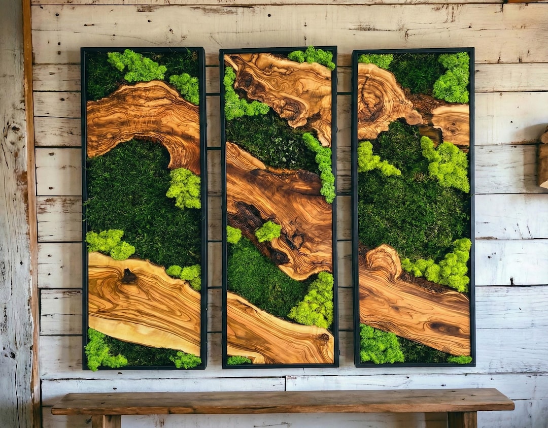 苔の壁飾り、苔の壁アート、木材とプリザーブドモス - Etsy 日本