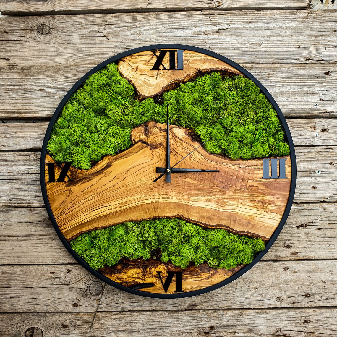 Custom Made Moss & Wood Wall Clockmade to Order Moss Wall Etsy
