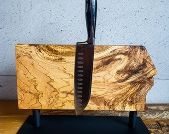 Magnetic Knife Holder, Wood Knife Holder, Knife Holder İron Base, Wood Knife Rack, Natural Edge Knife Holder, Olive Wood, Olive Wood