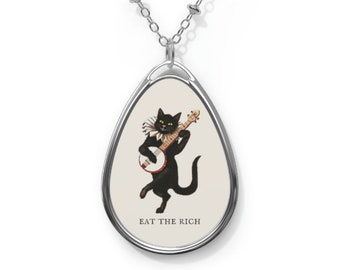 Eat the Rich Cute Leftist Banjo Cat Wealth Tax Progressive Necklace