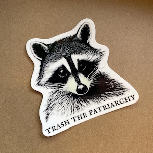Trash the Patriarchy sticker Feminist Raccoon Street Cat Punk Anarchist Leftist Pro Choice femme Waterproof Vinyl decal