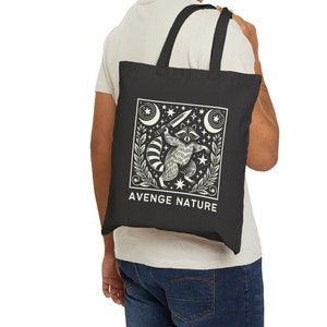 funny raccoon mystic warrior nature climate change leftist punk tote bag