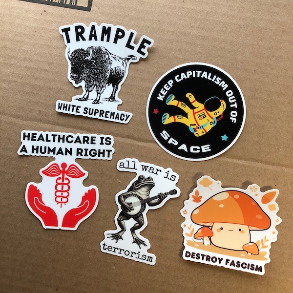 Leftist Political Progressive Humanitarian antiwar Activism waterproof Sticker Pack