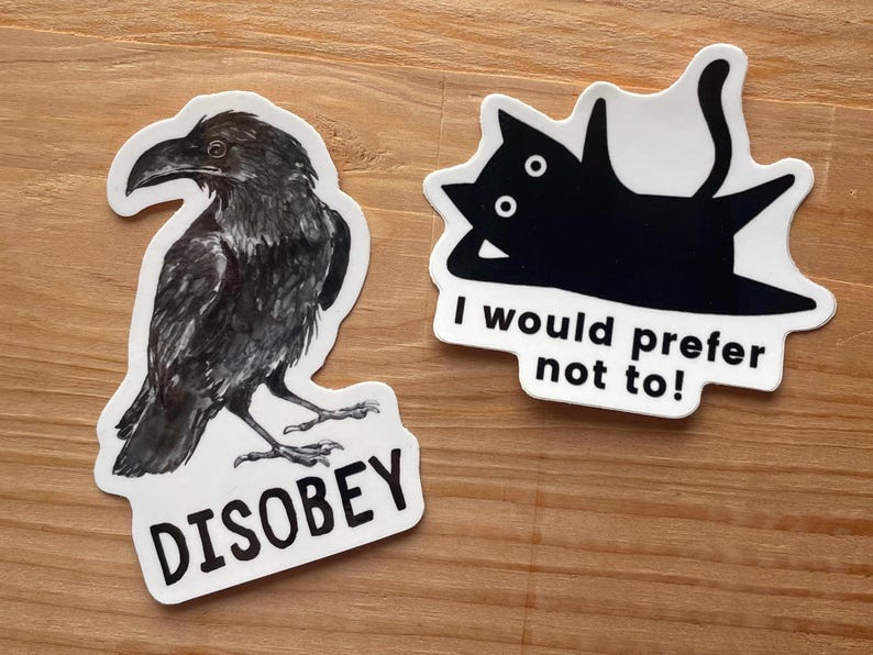 Crow & Cat Sticker Set - disobey - vinyl waterproof decals image 2