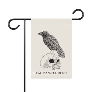 Read Banned Books yard decor leftist Crow Skull liberal Halloween Spooky corvid back to school Progressive Freedom Garden Flag