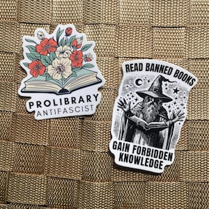 Autocollants de bibliothèque, autocollants de livres de gauche, recherche d'étudiants drôles, liberté académique, antifasciste, lecture de slogans libéraux interdits