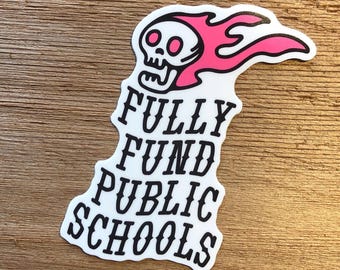 public school sticker - pink progressive skull decal - teacher education union pride punk