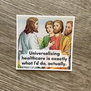 leftist jesus sticker snarky progressive christian socialist comic book catholic liberal vinyl sticker