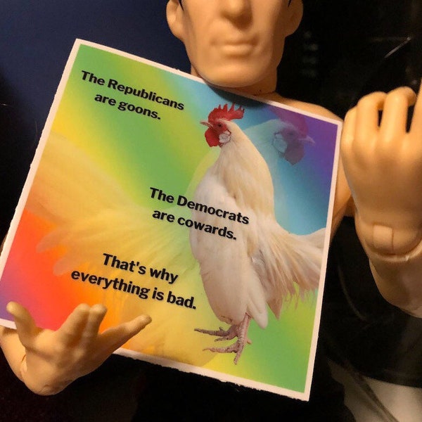 Rainbow Chicken Nonpartisan Both Parties Bad Cursed Timeline Leftist Meme  Politics Vinyl Sticker