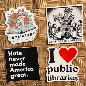Pack d'autocollants gauchistes pour bibliothèques militant politique progressiste libéral les bibliothèques publiques lisent des livres interdits autocollants imperméables en vinyle pour l'éducation