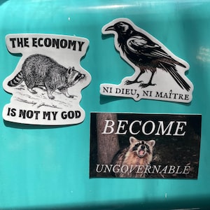 No gods no masters stickers French crow become ungovernable feral raccoon anarchist quotes leftist sticker bundle