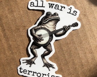 Folk punk banjo frog antiwar peace activist anarchist music progressive political waterproof vinyl sticker