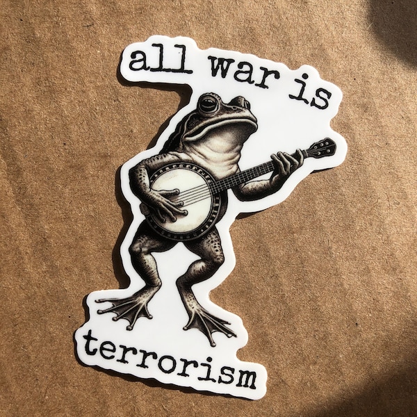 Folk punk banjo frog antiwar peace activist anarchist music progressive political waterproof vinyl sticker