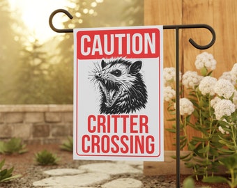 funny possum critter crossing rural appalachia marsupial roadkill trash cat yard sign garden flag
