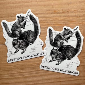 Lot de 2 autocollants Defend the Wilderness Squirrel - Planète sur les bénéfices