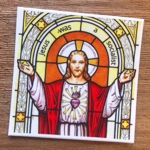 Socialist Jesus sticker funny leftist Christian decal anti-billionaire anticapitalist socialist feed the poor fight poverty Vinyl Sticker