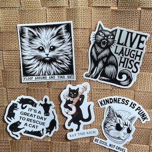 Cat Lover stickers leftist cats Eat the Rich progressive kindness punk animal welfare pet rescue Waterproof Vinyl Sticker Pack