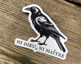 Crow Sticker - no gods no masters, raven vinyl decal 3”
