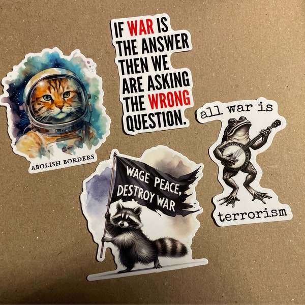 Leftist frog progressive raccoon anarchist space cat antiwar peace activist Vinyl Sticker Pack