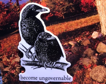 become ungovernable leftist raven dissident crow anarchist dark academia bird vinyl sticker