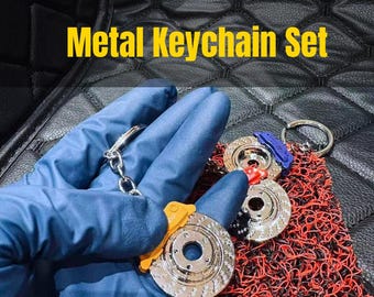 JDM Brake Disc & Coilover Keychain Set | Car Lover Gift | Metal Suspension Key Ring | Drift Style Car Accessories