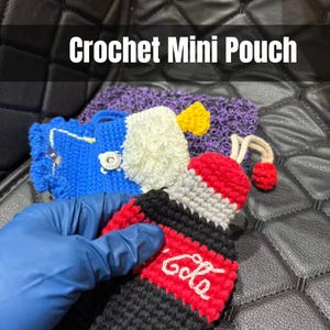 Handmade Crochet Mini Pouch | Key Holder & AirPods Case | Coin Purse | Crochet Bag for Keys Earbuds | Soda Bottle Inspired Duck Theme