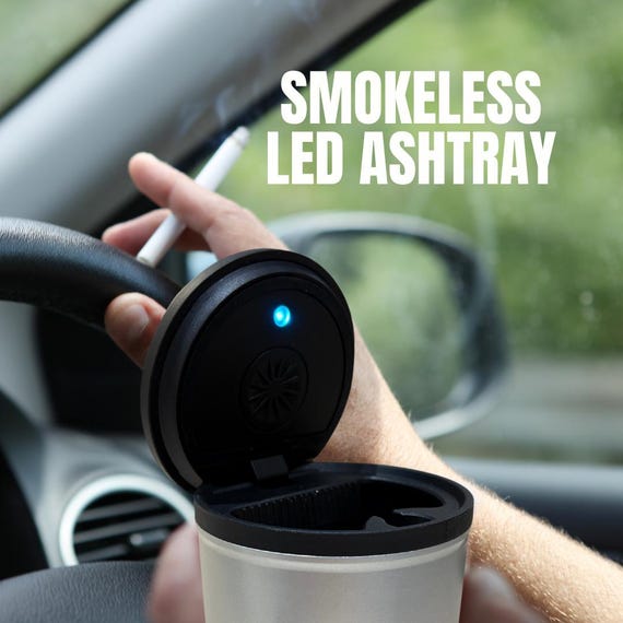 LED Light Car Ashtray with Lid Smokeless Stylish and Functional