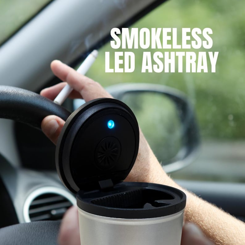 Ledverlichting auto-asbak met deksel rookloos Stijlvol en functioneel Black