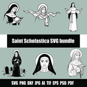 Saint Scholastica SVG bundel clipart, Saint in opleiding png, katholieke heilige vectorafbeeldingen, digitale religieuze kunst, heilige kunst instant download