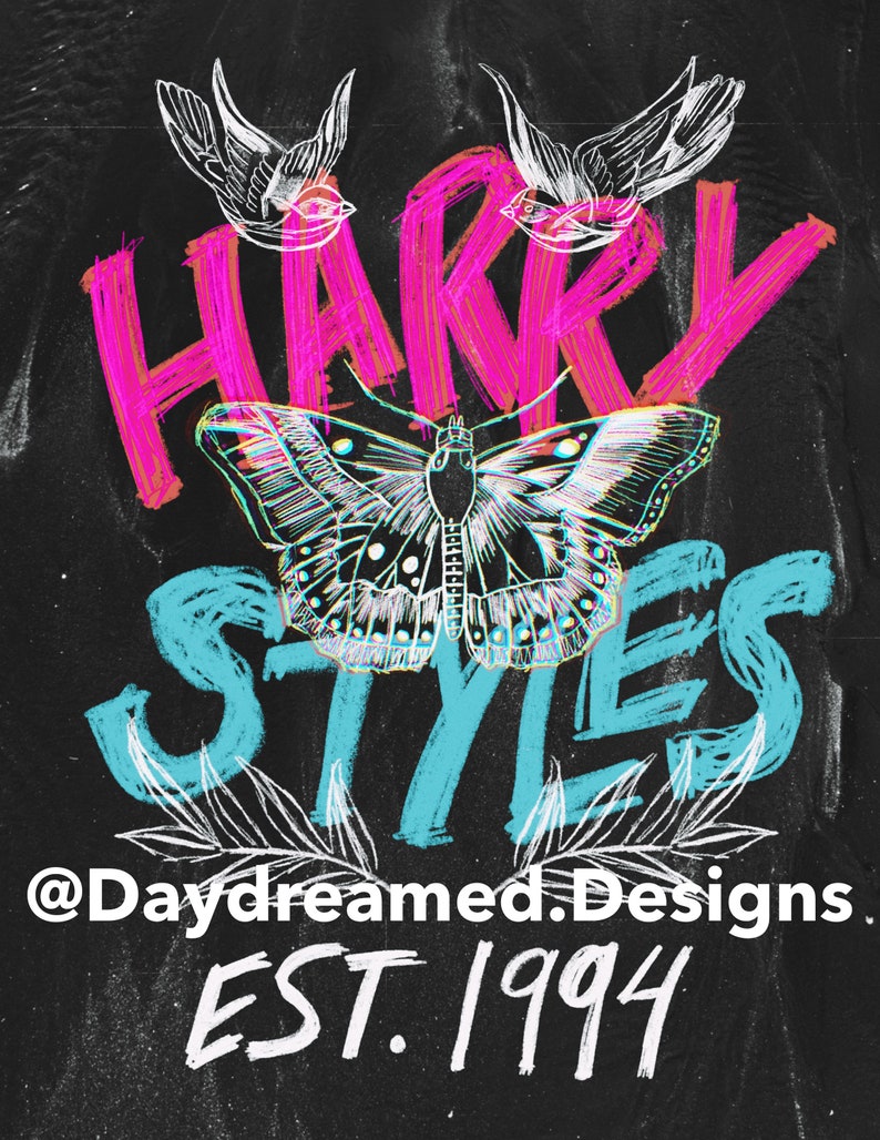 ferns butterfly Swallows moth The Harry Styles Tattoos 1994 Birthday Print Harry Styles Fine Line Merchandise