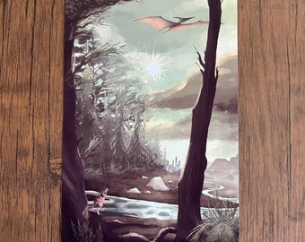 Página de presentación con ilustración de bosque prehistórico xenolítico