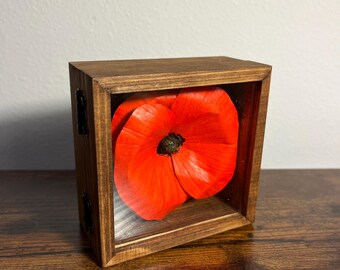 Paper Red Poppy Shadow Box Sculpture